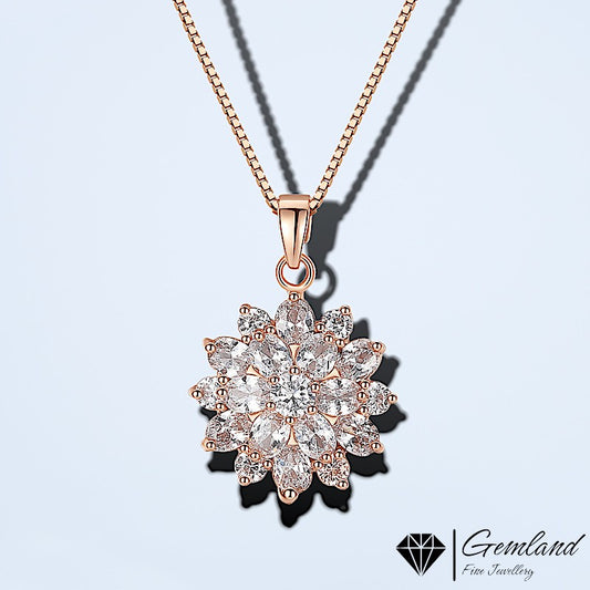 Diamond Sunflower Rose Gold Necklace - Gemland