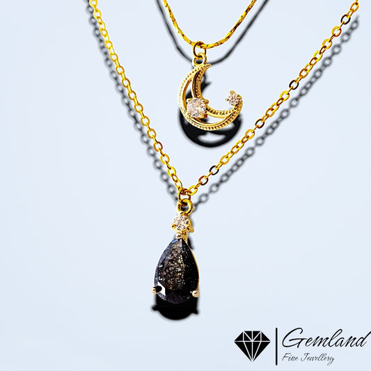 Moon Rock Double Chain Gold Necklace - Gemland